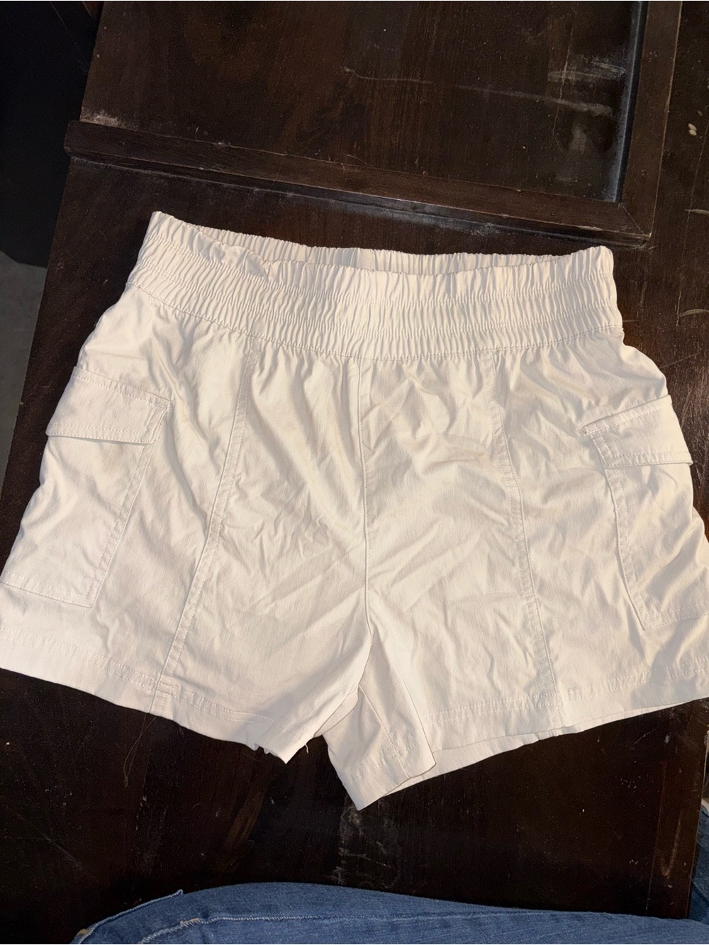 Yogalicious White Elastic-Waist Cargo Shorts